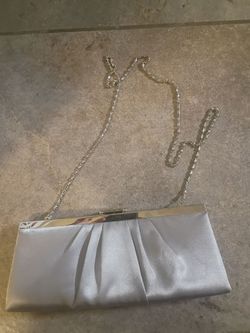 Silver Satin Clutch with Chain Strap