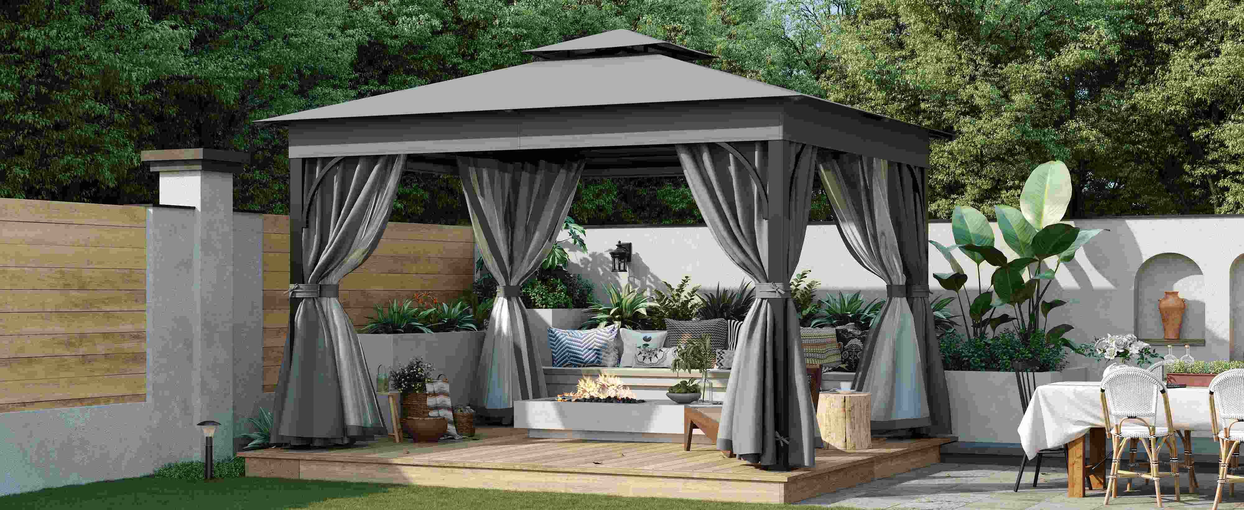 TREXM 10x12 Outdoor Gazebo Tent with Double Roofs, Patio Gazebo with Mosquito Netting and Privacy Screens, Patio Canopy for Shade and Rain for Backyar