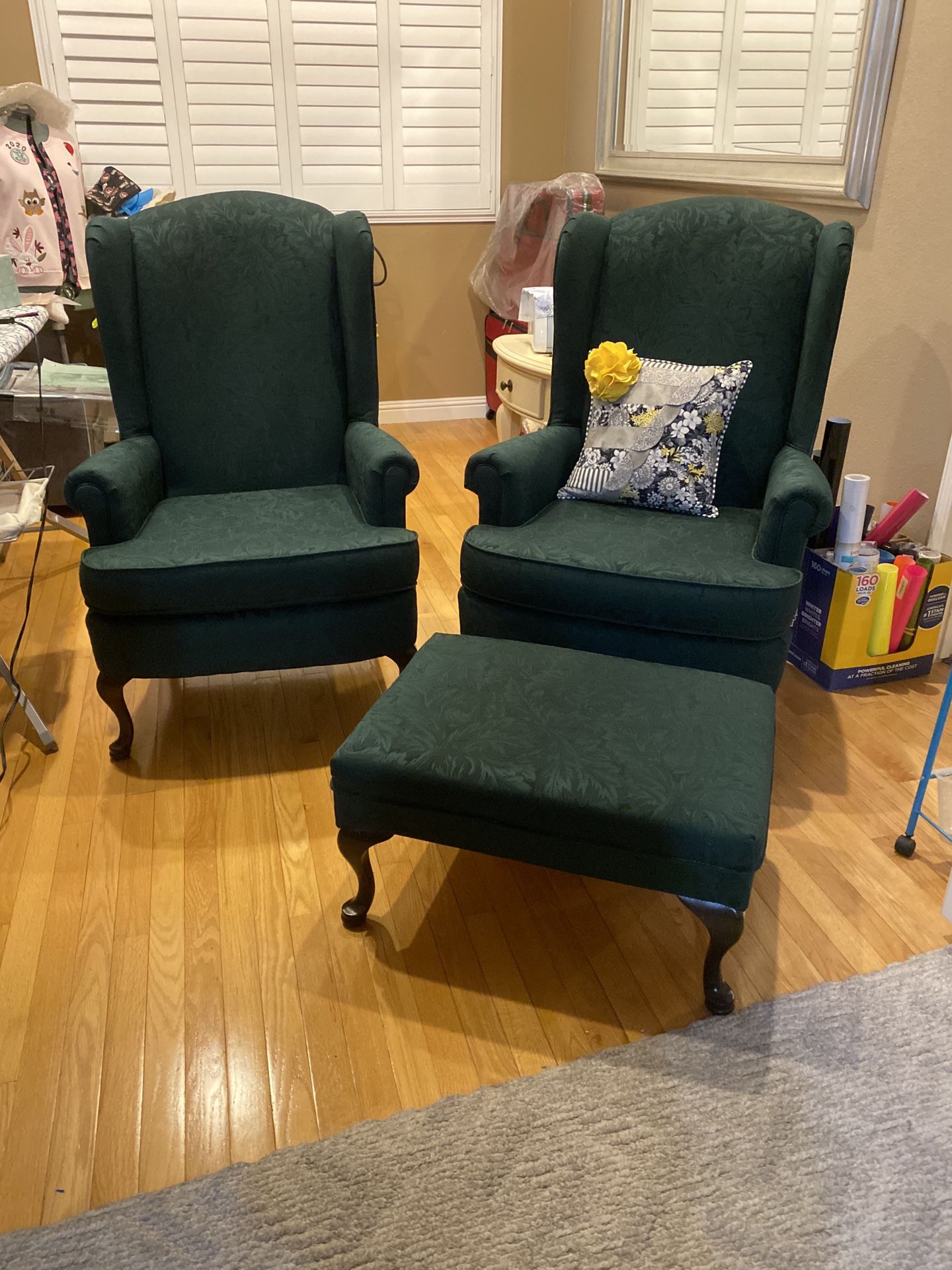 Wing chairs with ottoman