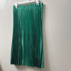 Large Haute Monde Green Skirt Shinny Midi Skirt