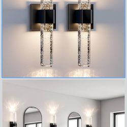 Apliques negros de pared - Juego de 2 apliques de pared modernos de cristal, juego de 2, 14 W, 3000 K, regulables, accesorios de tocador de baño, para