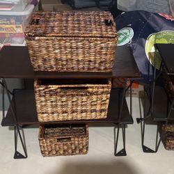 Pottery Barn Shelves And Wicker Bins