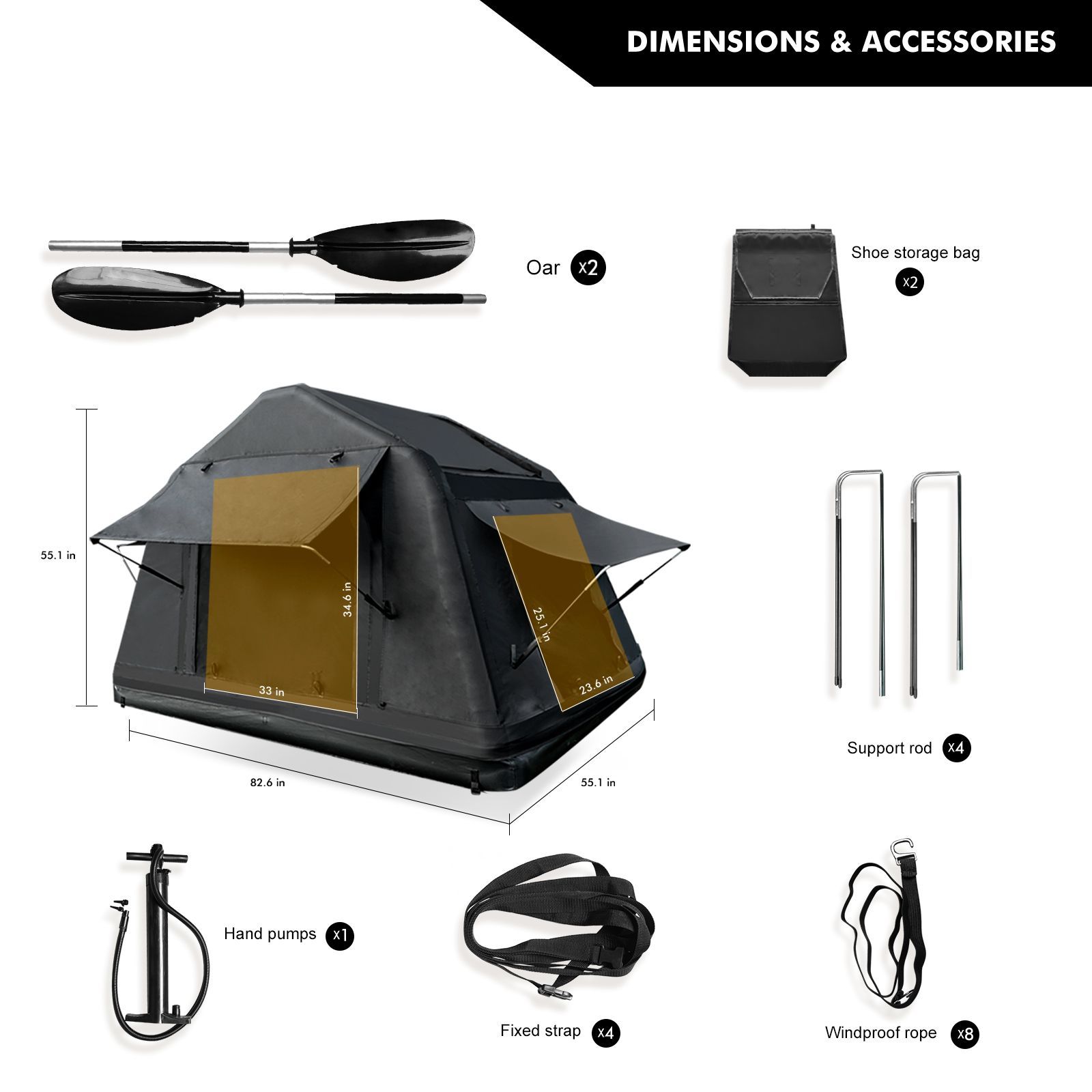 Foldable 2-3 People Amphibious Inflatable Car Roof Top Tent for camping Outdoor Glamping Camping Tent for SUV,Truck and Universal Auto Self-Driving To