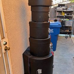 Humes Berg Enduro Hard Molded Plastic 5 Piece Drum Set Cases 10" 12" 14" toms. 22" bass drum. 14" snare.