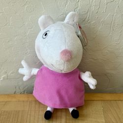 2008 UK TY Beanie Babies Peppa Pig Kids Show Suzy Sheep Plush Stuffed Animal
