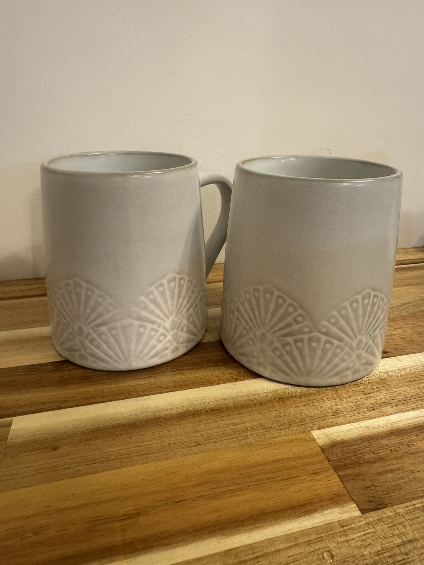 Set of Two White Embossed Mugs