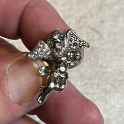 Silver Tone Angel Lapel Pin Back
