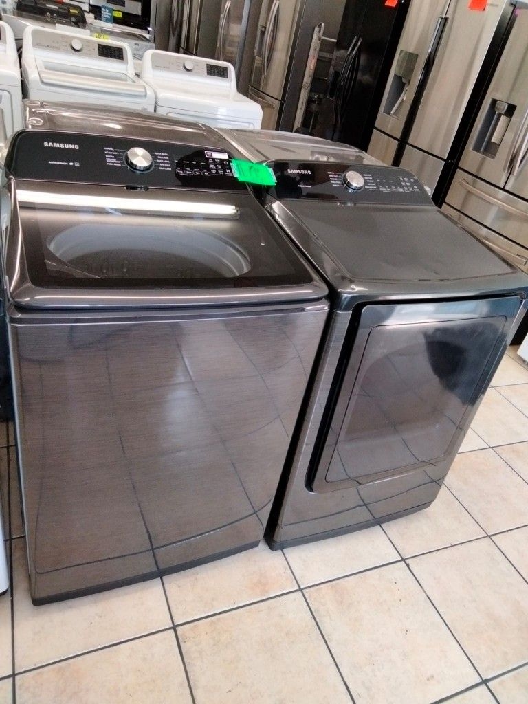 Samsung Black Stainless Top Load Washer Set