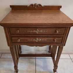 Antique Furniture Sewing Machine Cabinet Vintage Oak Sewing Side Table End Table Vintage Wooden Wheeled