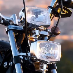 12 Volt Chopper Rectangular Headlamp Chrome fits Harley Davidson & Other Motorcycles 