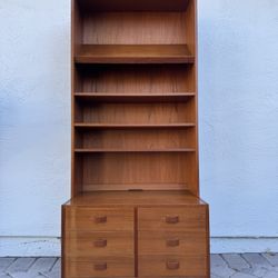 Domino Mid Century Modern Danish Teak Bookcase on Chest of Drawers