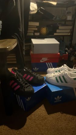 White & Green Adidas shell toe