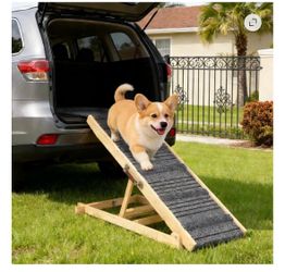 Adjustable Pet Ramp, Wooden Folding Dog Ramp for Small and Large Dogs & Cats, Height from 10.2" to 26.8"