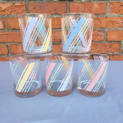 Libbey MCM/ Vintage 80's Pastel Striped 10oz. Old Fashioned Glasses(5 Available)