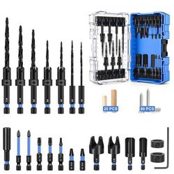 new Countersink Drill Bit Set 22PCS with 20 Wood Plugs & 80 Screws for Wood | Cobalt HSS, 4-Flute Cutting, Adjustable Depth, 1/4" Hex Shank, 3/8"&1/2"