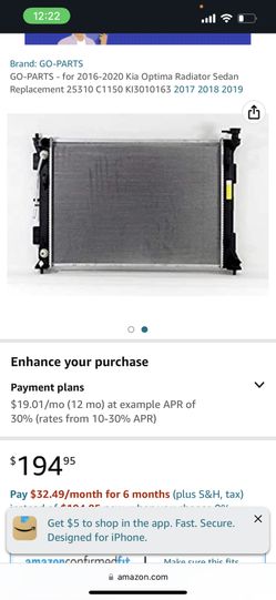 Kia Optima 2020 Radiator
