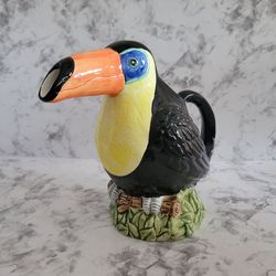 Vintage Toucan Bird Ceramic Colorful Beverage Pitcher