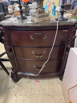Dark Wood Nightstand with Marble Top