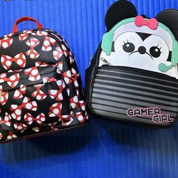 Loungefly Disney Minnie Mouse Gamer Girl and Disney Minnie Mouse Bows Mini Backpacks - Both NWTs  