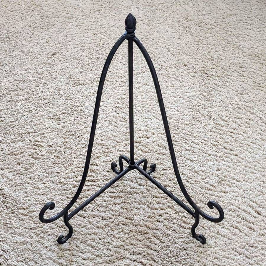 Large 16" tall wrought iron heavy duty metal artwork display plate easel painting stand base support