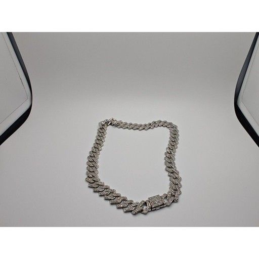 1pc Rapper Chain Necklace With Sparkling Full Silver Rhinestones Decor, 20'