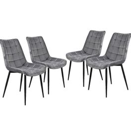 0905 Velvet Dining Chairs Set of 4 Modern Mid Century Grey Dining Side Chair with Metal Legs for Kitchen Dining Bedroom Living Room