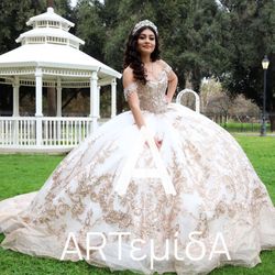 Ivory Gold Quinceañera Dress