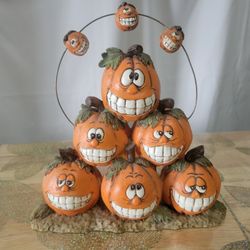 Vtg 1990's  PUMPKIN FUNNY FACE FIGURINE 7" Ceramic Halloween Decoration