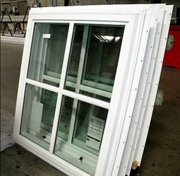 White Vinyl Double-Hung Window with Grilles