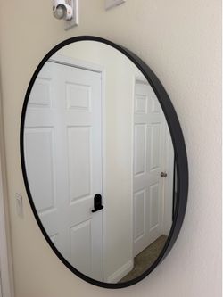 Large Round Black Framed Wall Mirror
