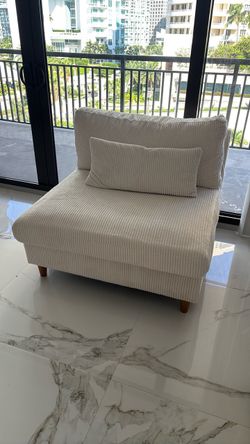 Cream Corduroy Armless Accent Chair with Pillow