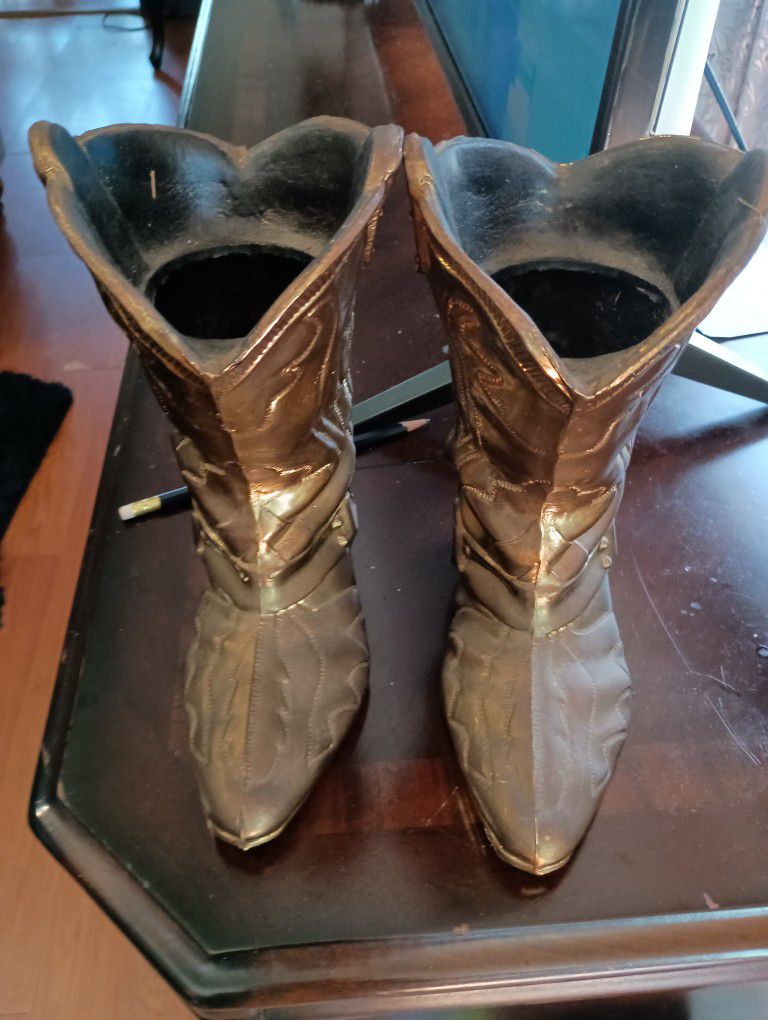 Vintage Brass Boots Vases Set
