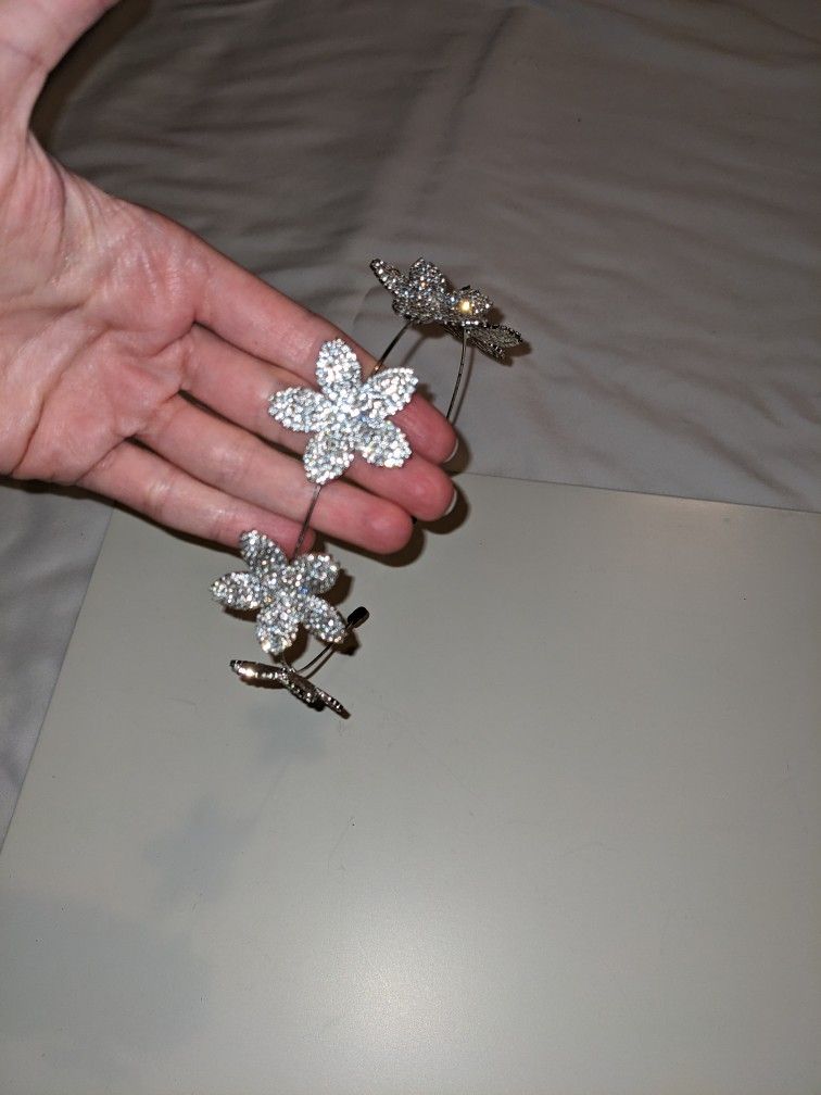 Bridal Crystal Bling Floral Silver Headband Hair Accessories