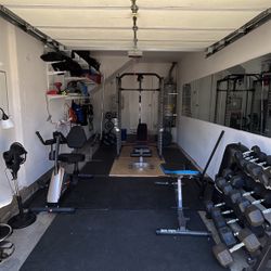 Fully Equipped Home Gym Setup – Power Rack, Dumbbells, Bench, Bike, Flooring & More! 🏋️‍♀️
