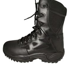 Reebok Mens Size: 9.5W Black Leather Tactical Boots Rapid Response RB Comp Toe
