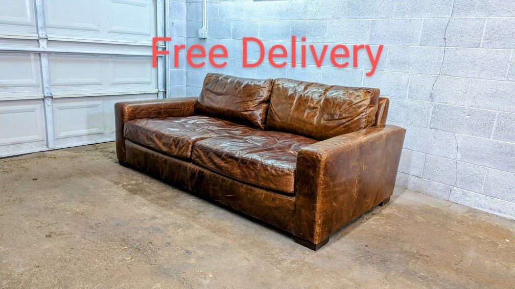 Restoration Hardware Maxwell Luxe Depth 7' Leather Sofa Couch