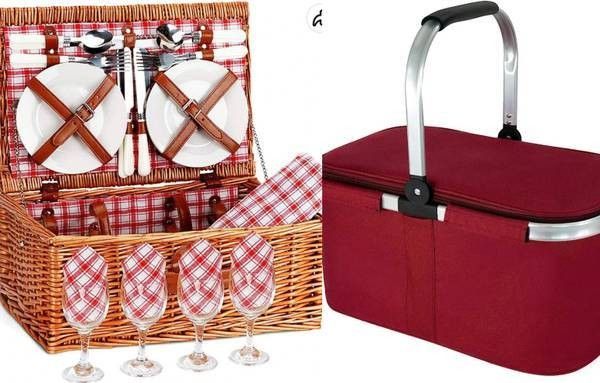 New Wicker Picnic Basket for 4 AND New Large Leakproof Portable Cooler