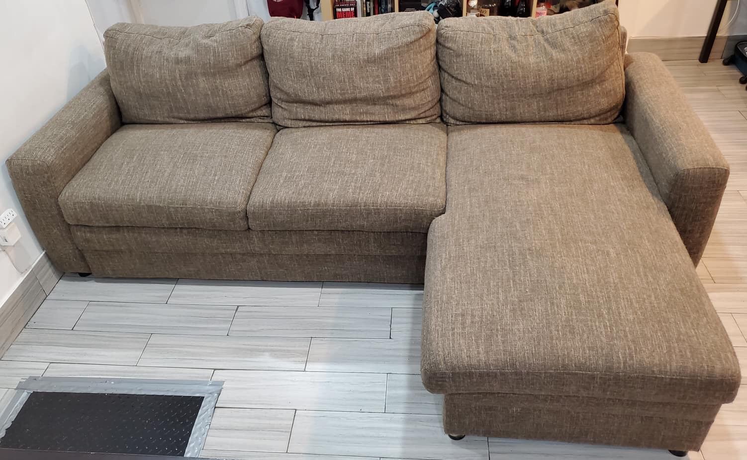 L shape sectional couch with storage and pull out couch