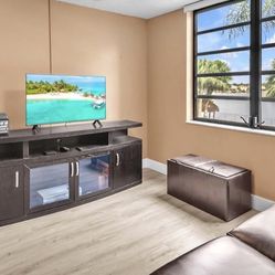 Brown Leather sofa bed and TV stand