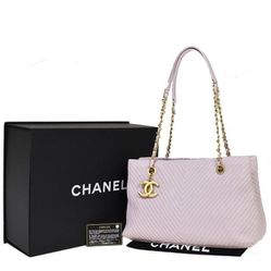 CHANEL Gorgeous blush Pink CC Logo V Stitch Chain Shoulder Leather Tote Bag