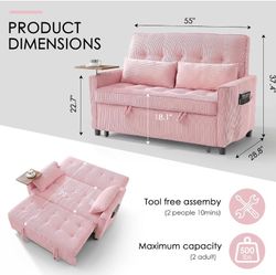 55 inch pink sleeper sofa