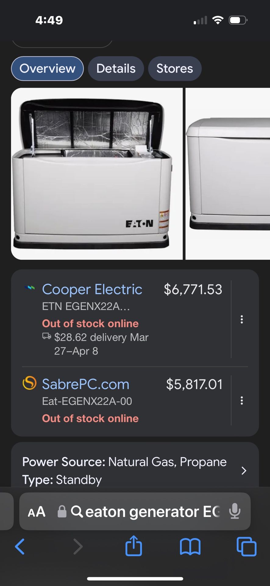 Standby Power Generator Natural Gas / Propane