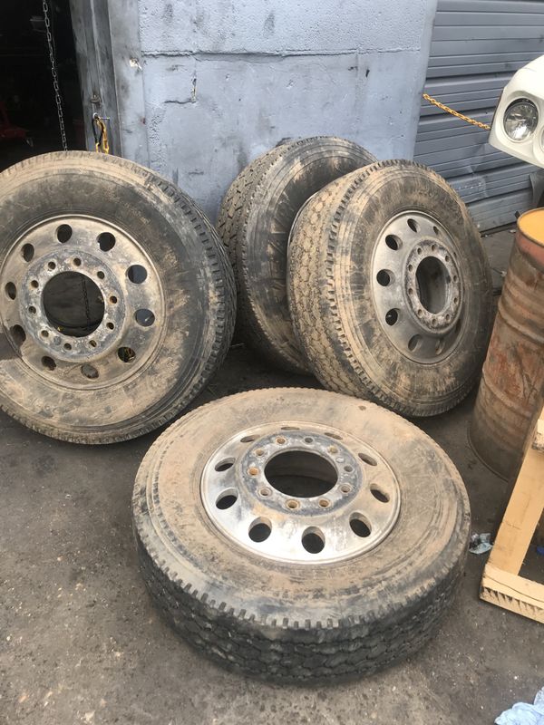 4 aluminum 18 wheeler wheels tires 70 750 cash for Sale in Decatur
