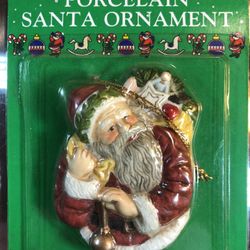 Beautiful Porcelain Christmas Santa Ornament, New