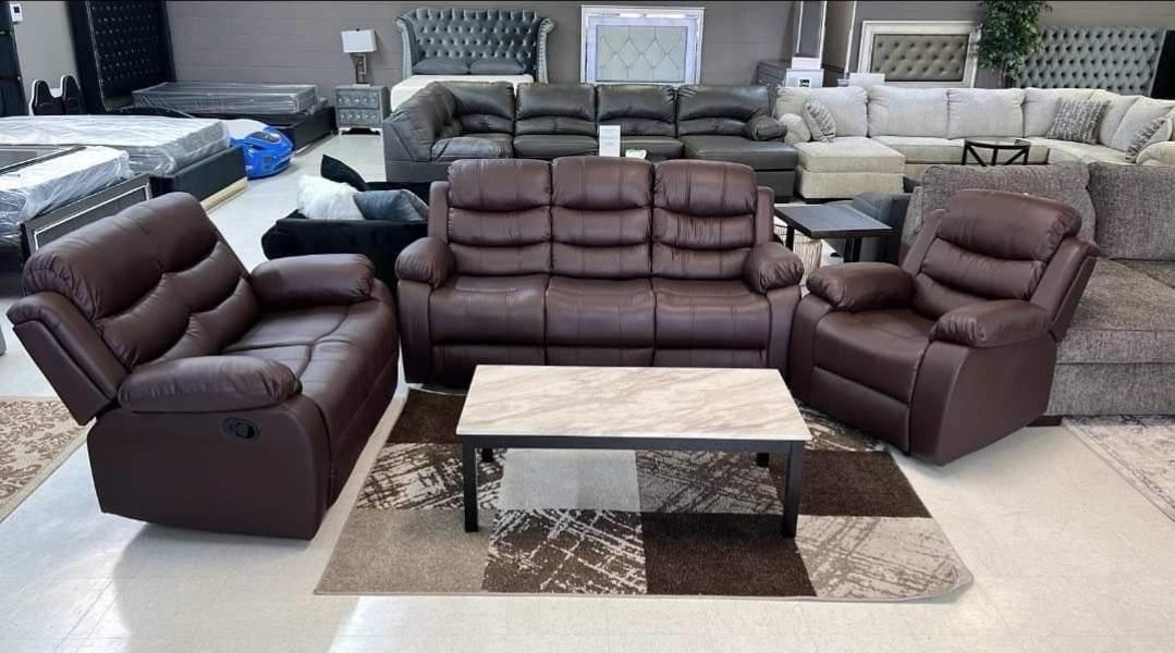 Brand New Brown 3pc. Recliner Living Room Set