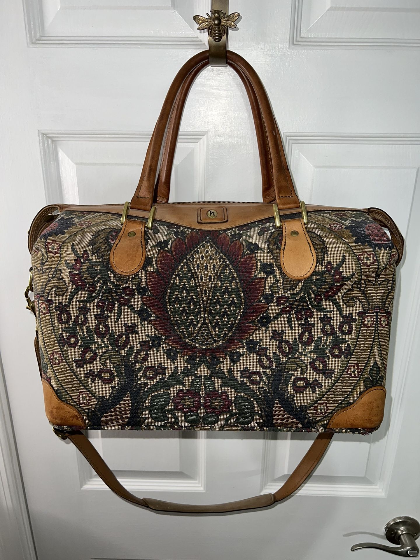 Vintage Hartmann Tapestry Paisley Duffel Bag with Leather Handles