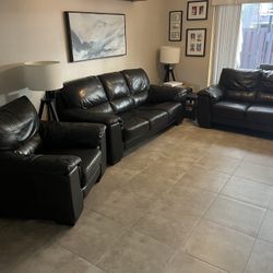 Dark Black/Brown Leather Couches
