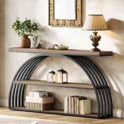 QQ0005 63-Inch 3-Tier Industrial Console Table for Entryway