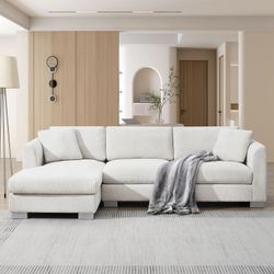 96*56 Modern Cloud Sectional Sofa,L-shaped Luxury Couch Set with 2 Free pillows,4-seat Chenille Indoor Furniture with Oversized Chaise for Living Room