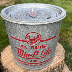 Vintage Min-o-life Bucket Fish Net And Sinkers 